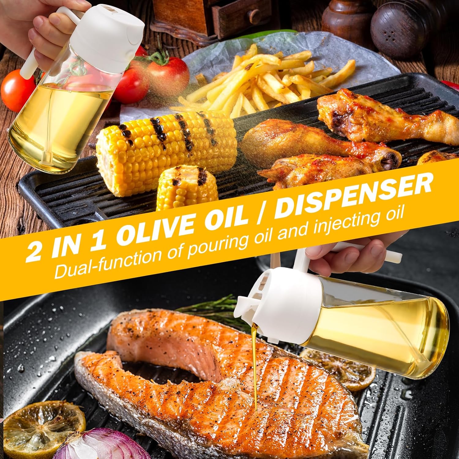 2-in-1 Oil Dispenser and Sprayer Bottles (2-Pack) - in use