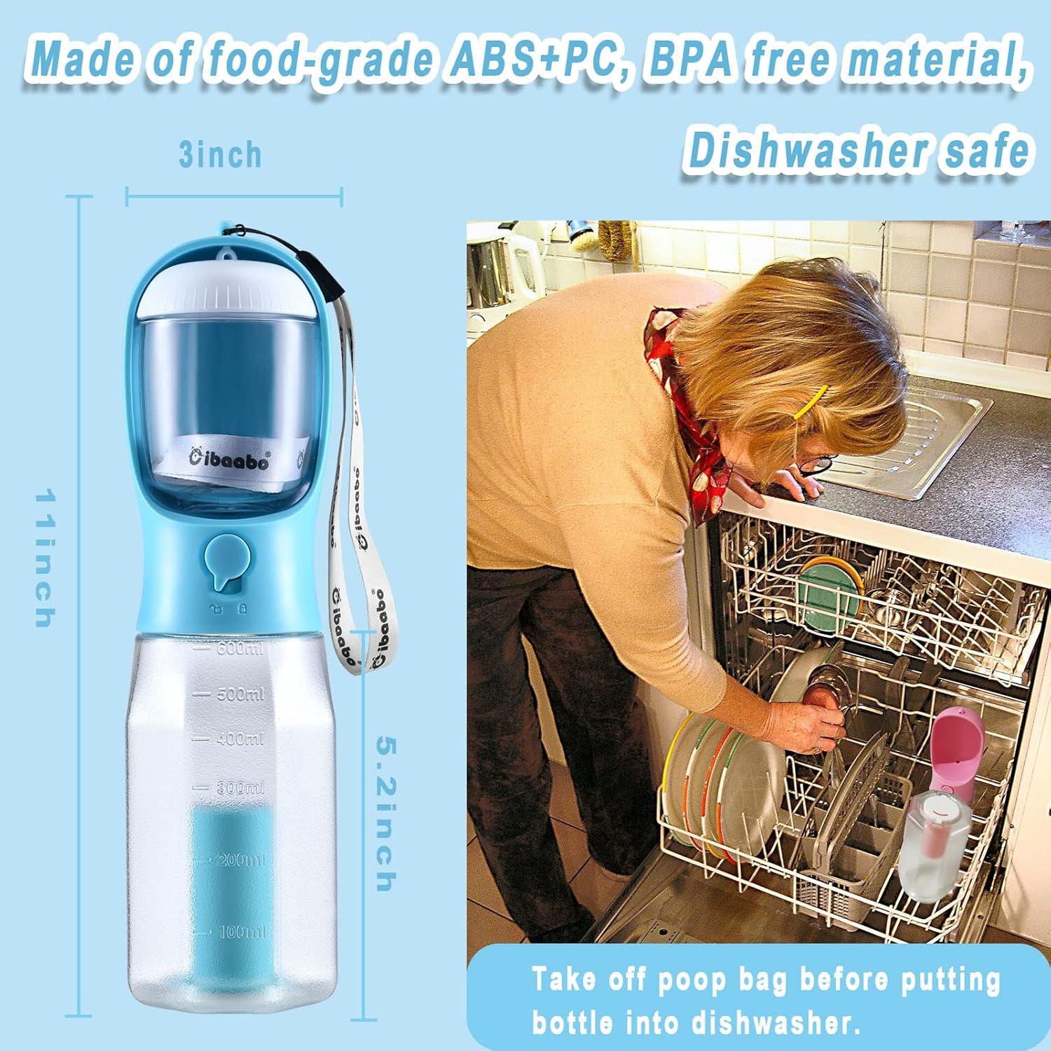 Dog Water Bottle With Food Container - detail