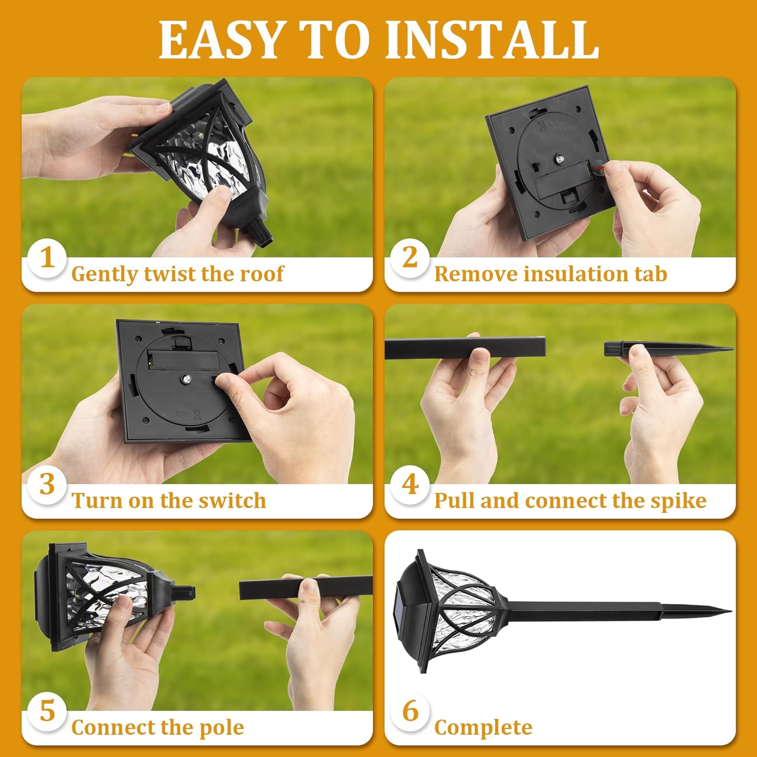 6-Pack Solar LED Pathway Lights with Water-Ripple Pattern | Warm - alternate angle
