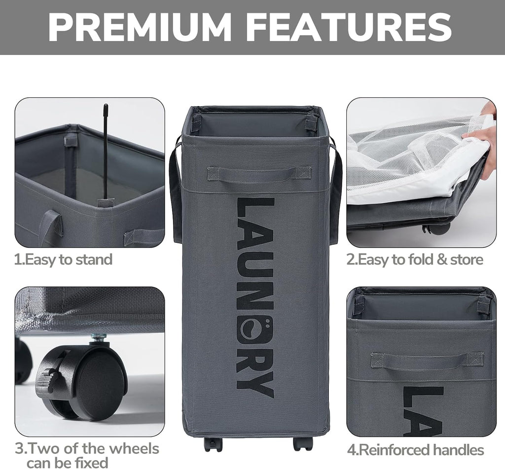 75L Collapsible Laundry Hamper with Wheels and Removable Mesh Liner - alternate angle