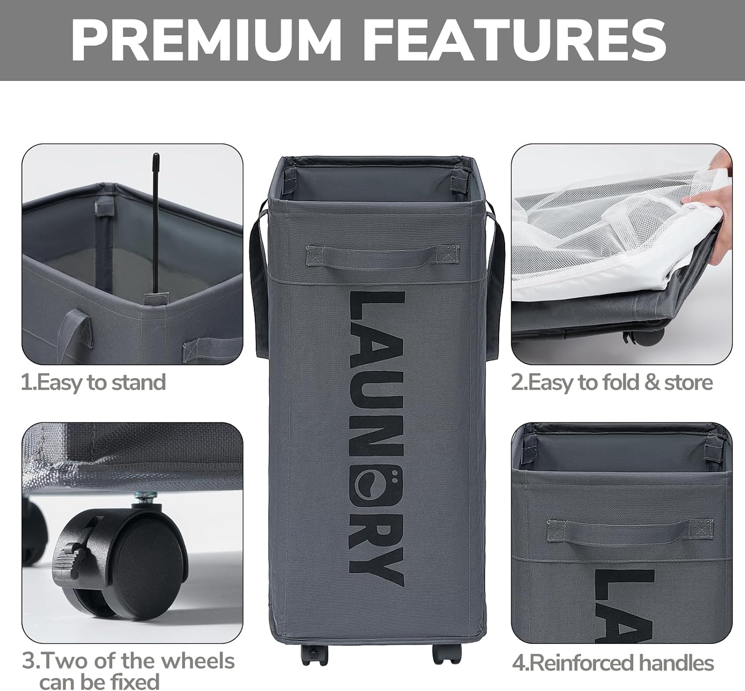 75L Collapsible Laundry Hamper with Wheels and Removable Mesh Liner - alternate angle