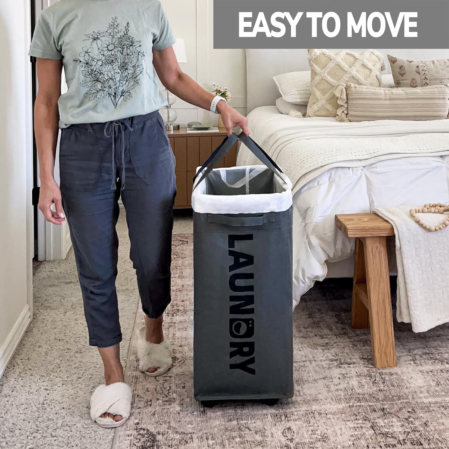 75L Collapsible Laundry Hamper with Wheels and Removable Mesh Liner - detail
