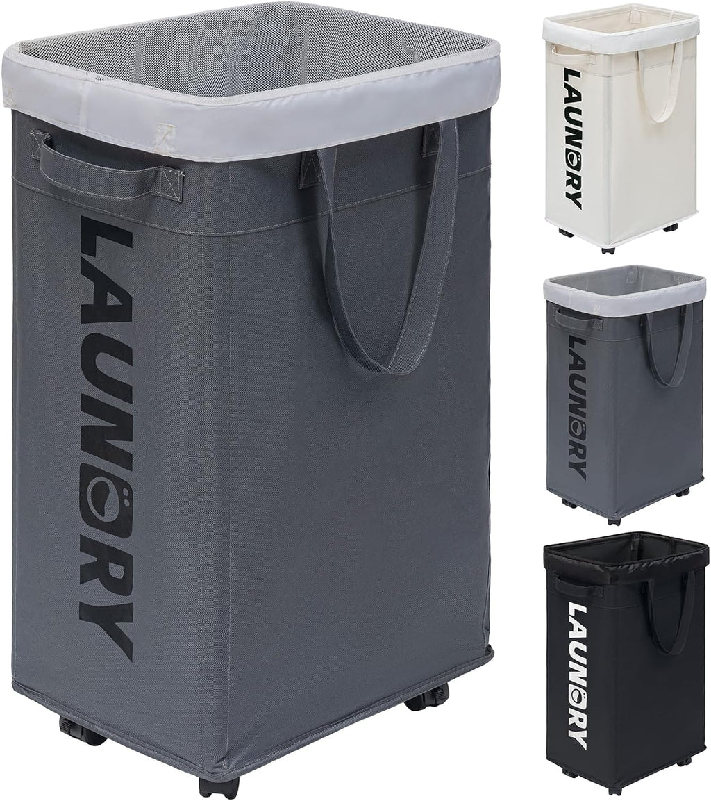 75L Collapsible Laundry Hamper with Wheels and Removable Mesh Liner