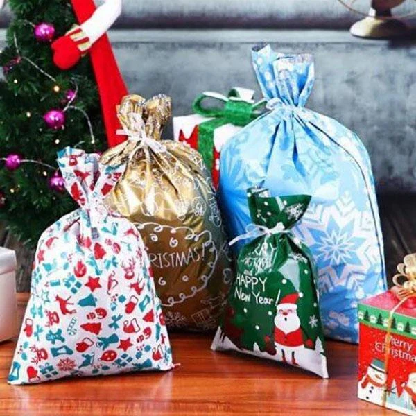 Drawstring Christmas Gift Bags 15 Sets - alternate angle