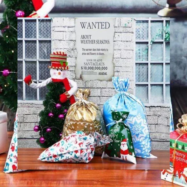 Drawstring Christmas Gift Bags 15 Sets - detail