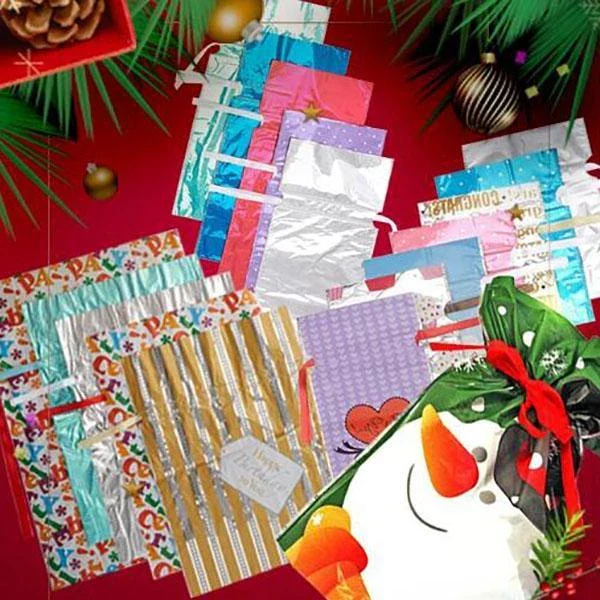 Drawstring Christmas Gift Bags 15 Sets - in use