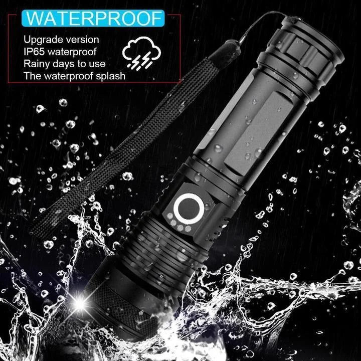 90,000 Lumens XHP50.2 Rechargeable LED Flashlight with Zoom, USB - in use