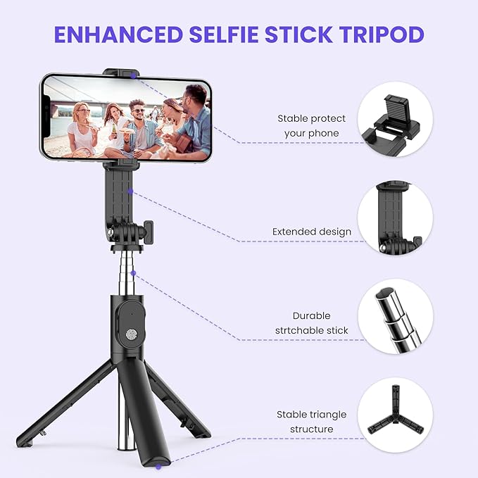 6-in-1 Bluetooth Selfie Stick with Tripod, Fill Light & Detachable - detail