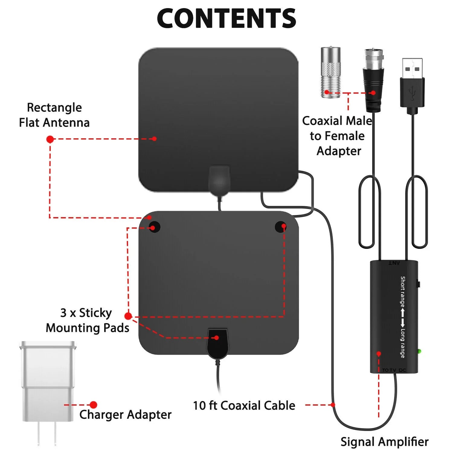 Indoor Digital Amplified Hdtv Antenna with Signal Booster - 300-Mile Range