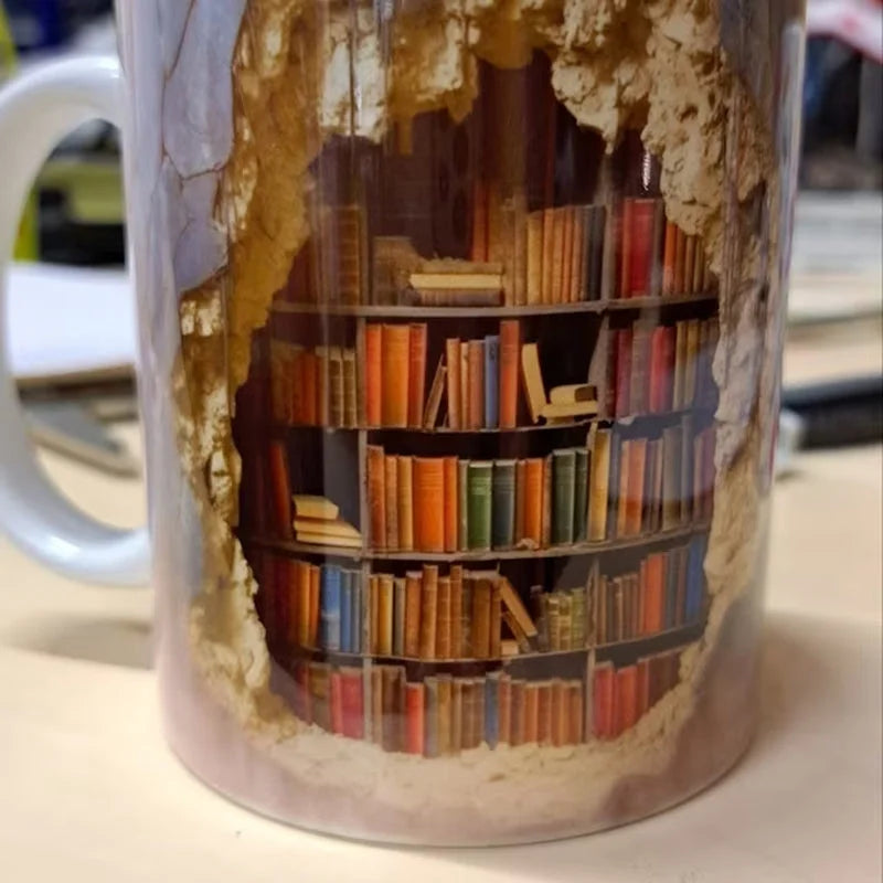 3D Library Bookshelf Mug, Coffee Mugs Gift for Book Lovers - alternate angle