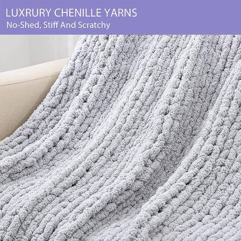 Chenille Chunky Knitted Blanket, Thick Cable Knit Throw for Couch Bed Sofa - detail