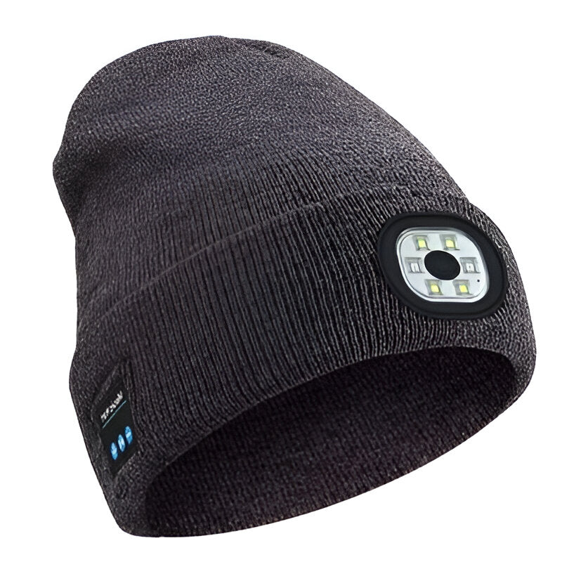 3-in-1 Bluetooth Beanie with Built-in Headphones and LED Headlamp - detail