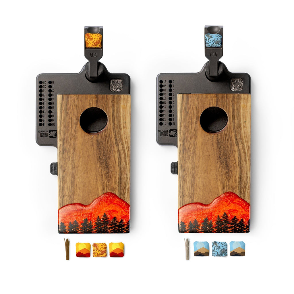 Mini Tabletop Resin & Wood Cornhole Set | Mountain Collection - in use