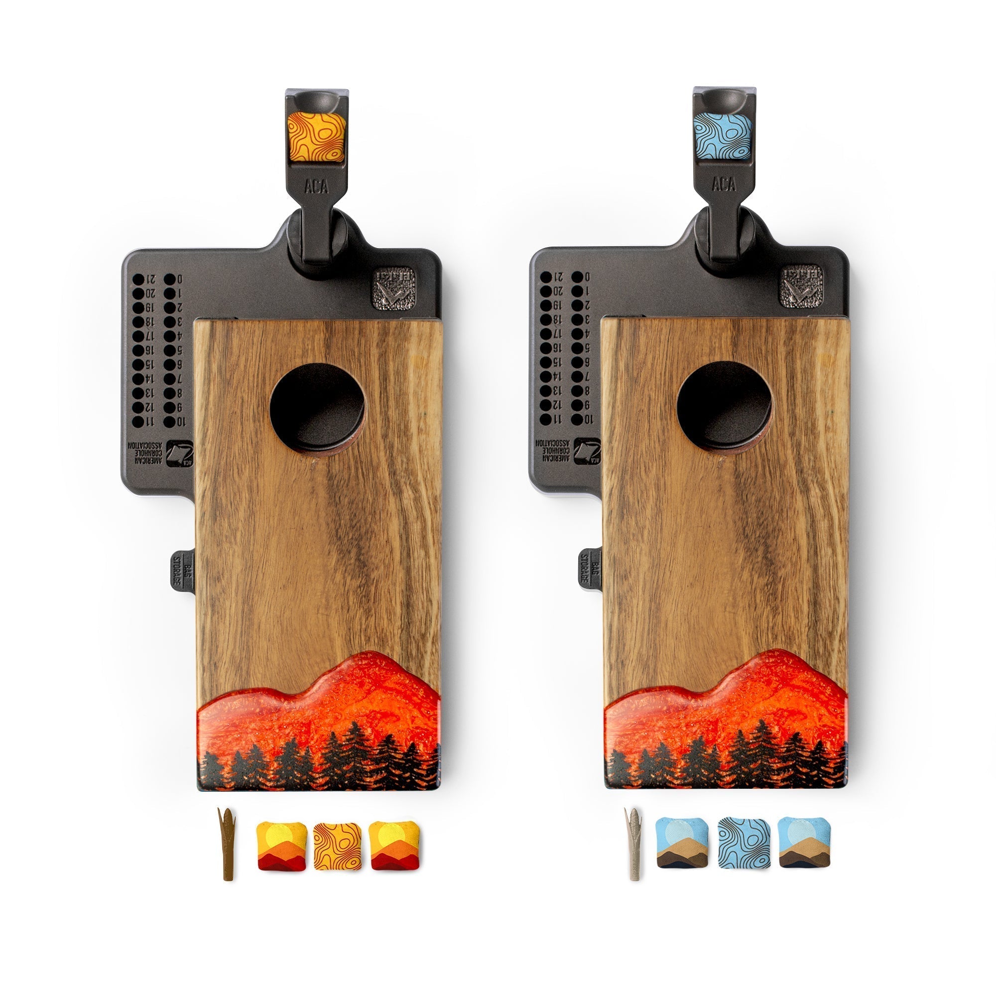 Mini Tabletop Resin & Wood Cornhole Set | Mountain Collection - in use