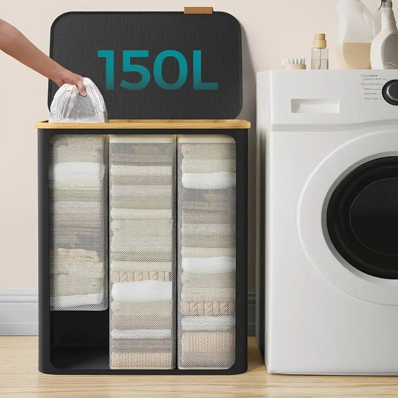 Foldable Laundry Basket with 2 Compartments - detail