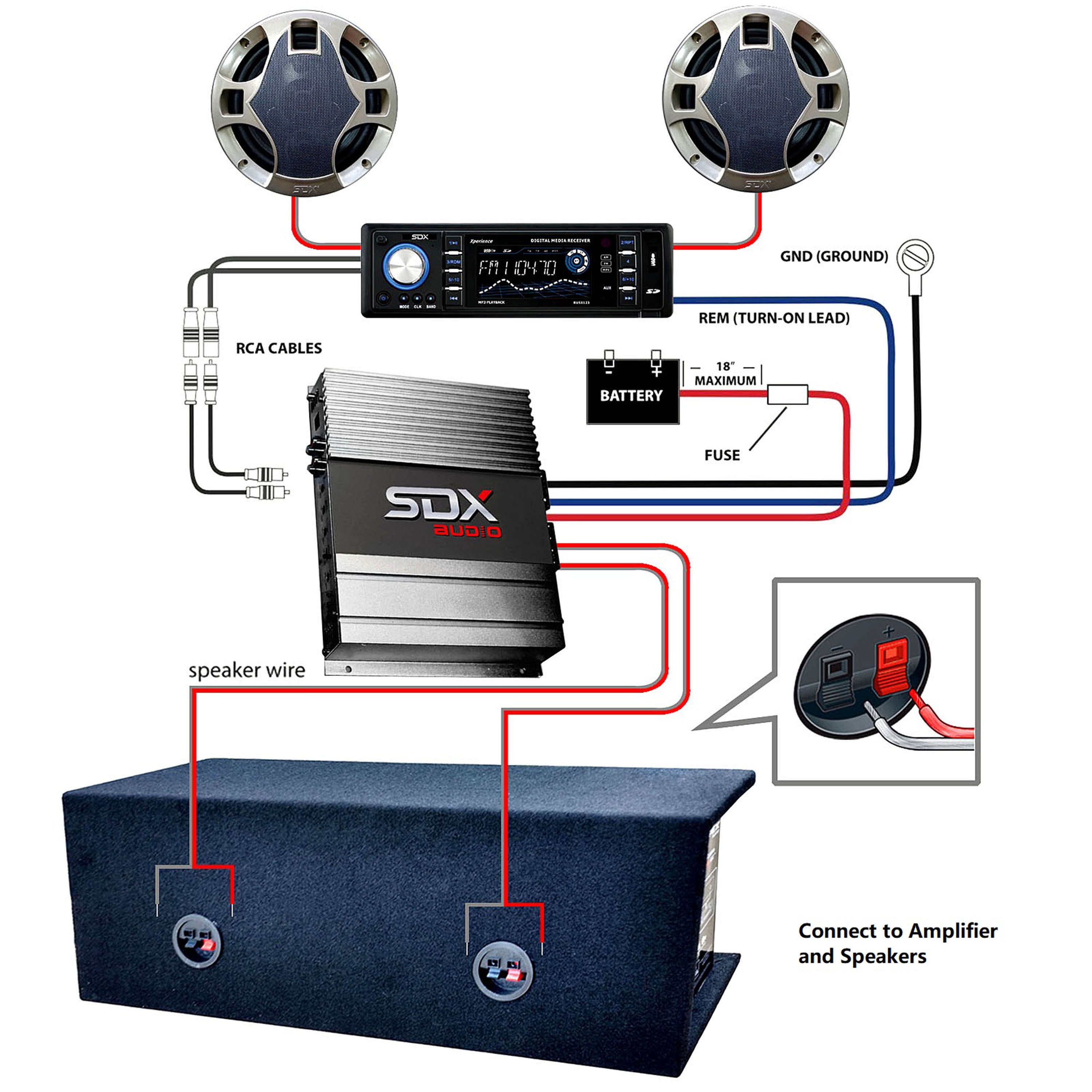 Sondpex 400W 6.5" 2-Way Speaker System for Car RV SUV Truck Boat Garage Workshop - alternate angle