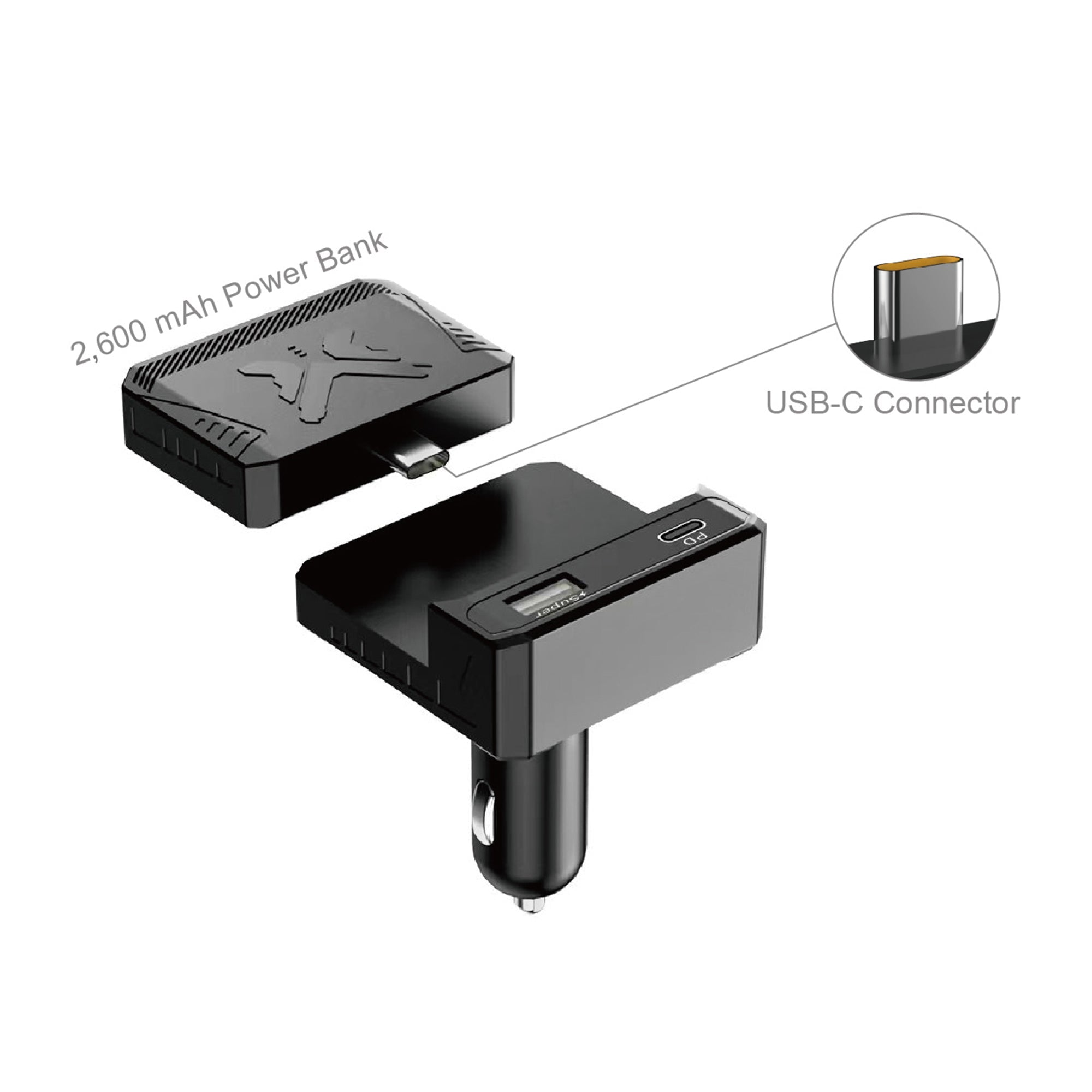 MiLink 50W Super-Fast Car Charger With 2,600mAh Power Bank - in use