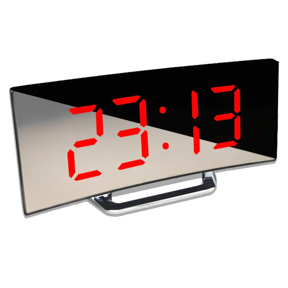 Curved LED Digital Alarm Clock With Mirror Display And Large Screen - detail