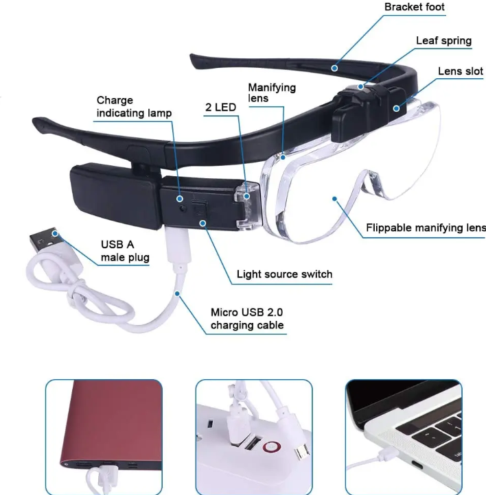 USB Rechargeable Head Magnifier with LED Light - in use