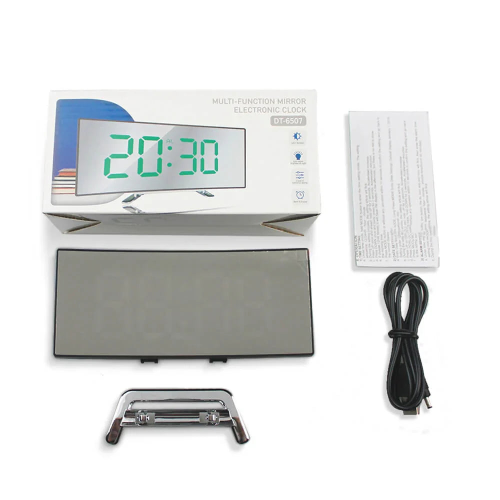 Curved LED Digital Alarm Clock With Mirror Display And Large Screen - detail