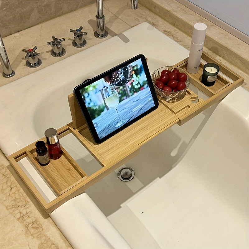 Bamboo Bathtub Tray - For Ultimate Relaxation - in use