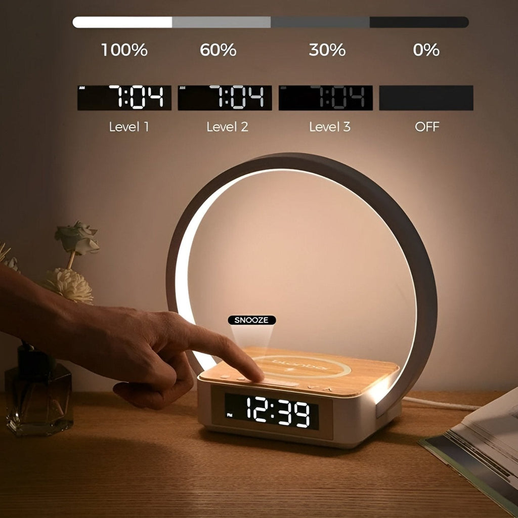 3-in-1 LED Table Lamp with Wireless Charging, Digital Alarm Clock & - detail