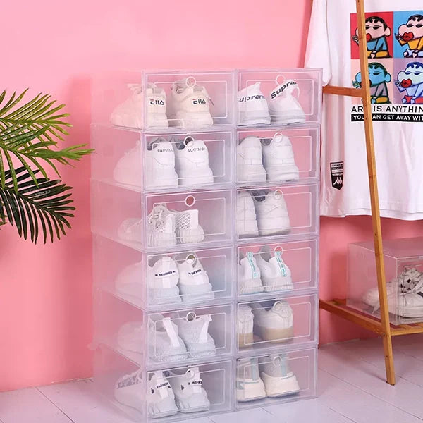 6-Pack Stackable Clear Plastic Shoe Boxes - detail