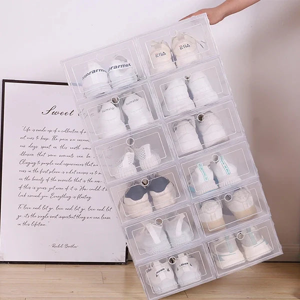 6-Pack Stackable Clear Plastic Shoe Boxes - detail