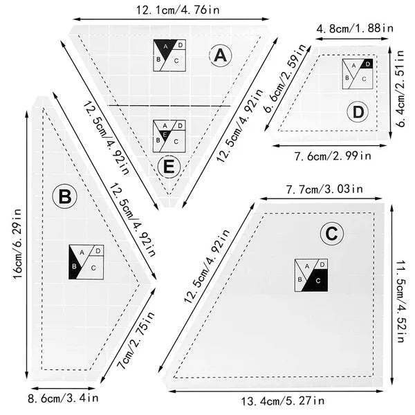 Creative Quilting Cutting Template (4 pcs set) - alternate angle