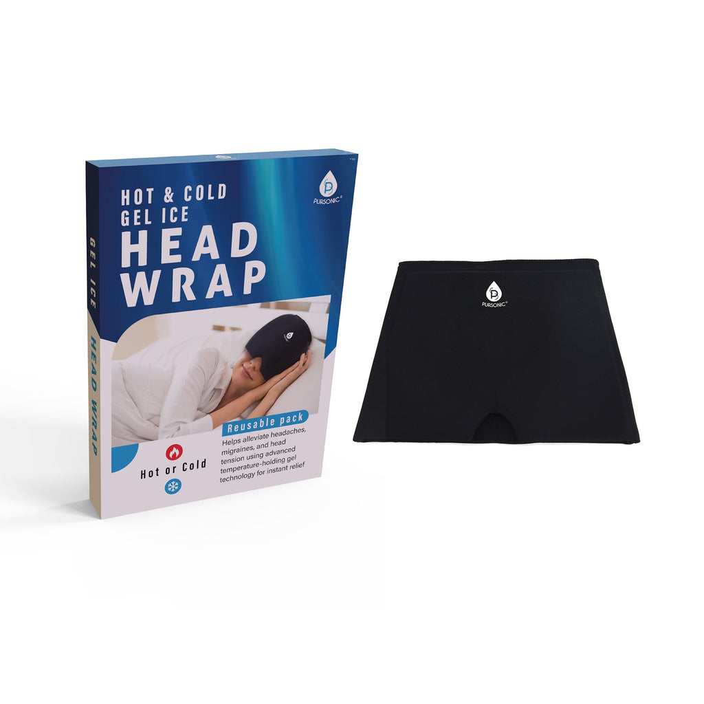 Reusable Hot and Cold Gel Ice Head Wrap - Instant Migraine Relief Cap - in use