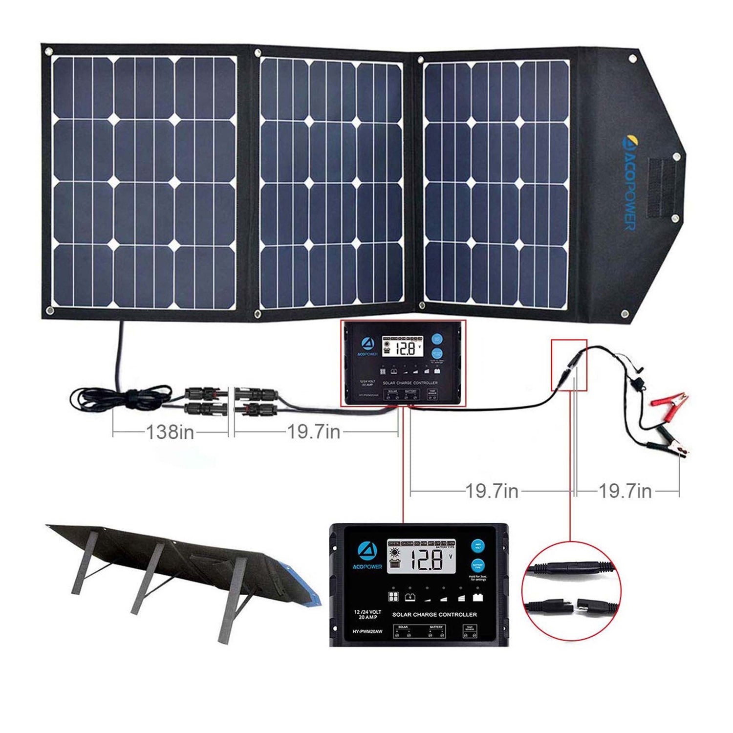 LTK 120W Foldable Solar Panel Kit With ProteusX 20A Charge Controller, Foldable - alternate angle