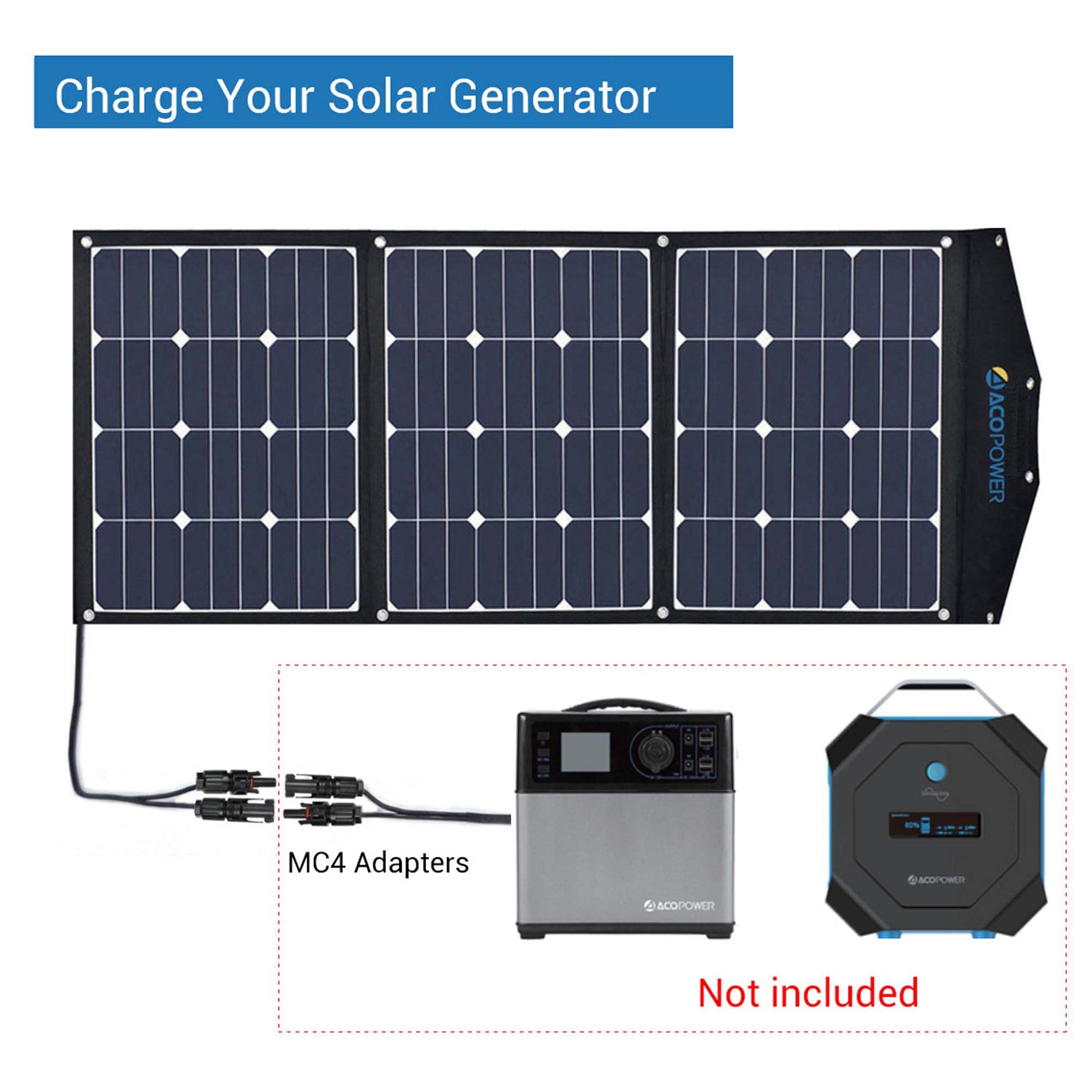High Efficiency 90W Tri-Fold (3 x 30w) Foldable Solar Panel Kit Suitcase, Foldable - alternate angle