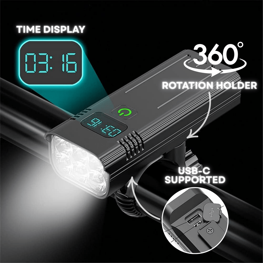 5000 Lumen Bike Headlight with 12 LEDs, 10,000mAh USB-C Rechargeable - alternate angle