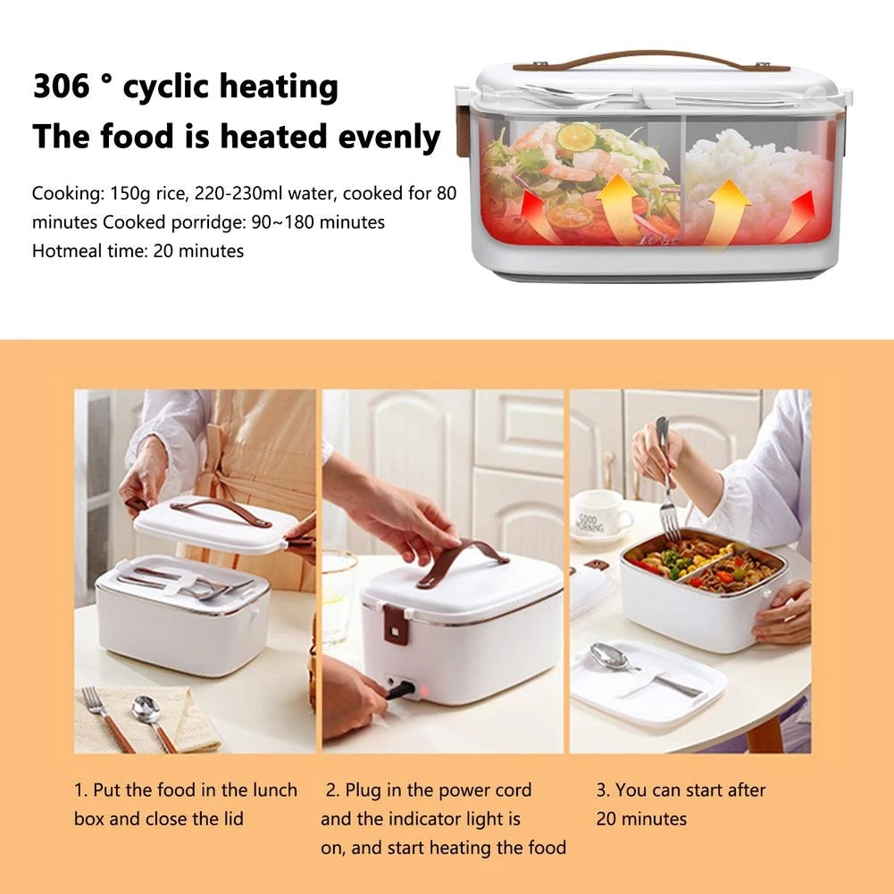 3-in-1 Electric Lunch Box - Portable Heated Food Container for Work, - in use