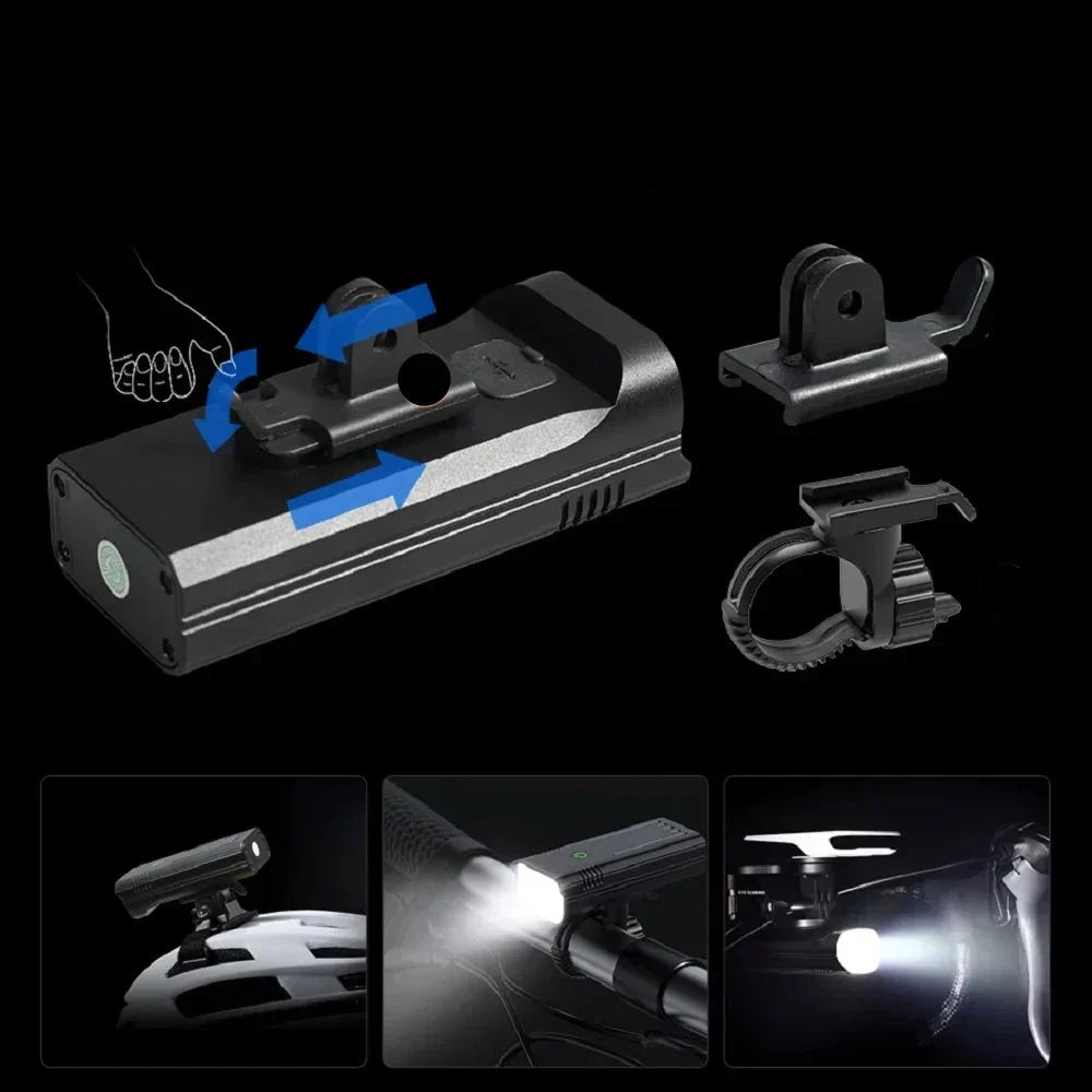 5000 Lumen Bike Headlight with 12 LEDs, 10,000mAh USB-C Rechargeable - in use