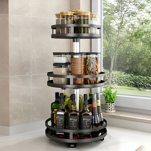 3-Tier Swivel Metal Organizer - 360 degrees Rotating Storage Shelf for