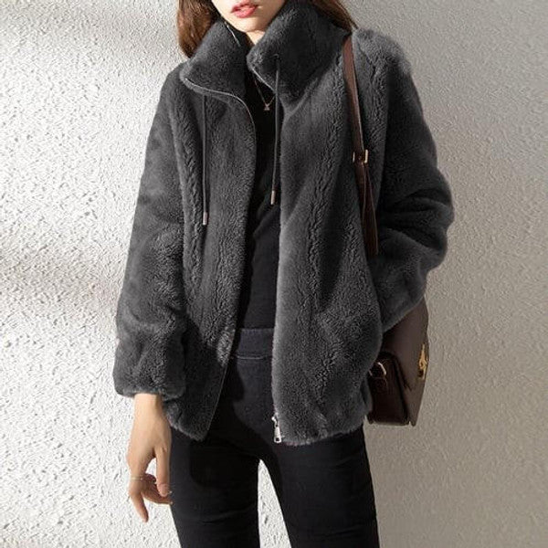 High Collar Fur Down Jacket - detail
