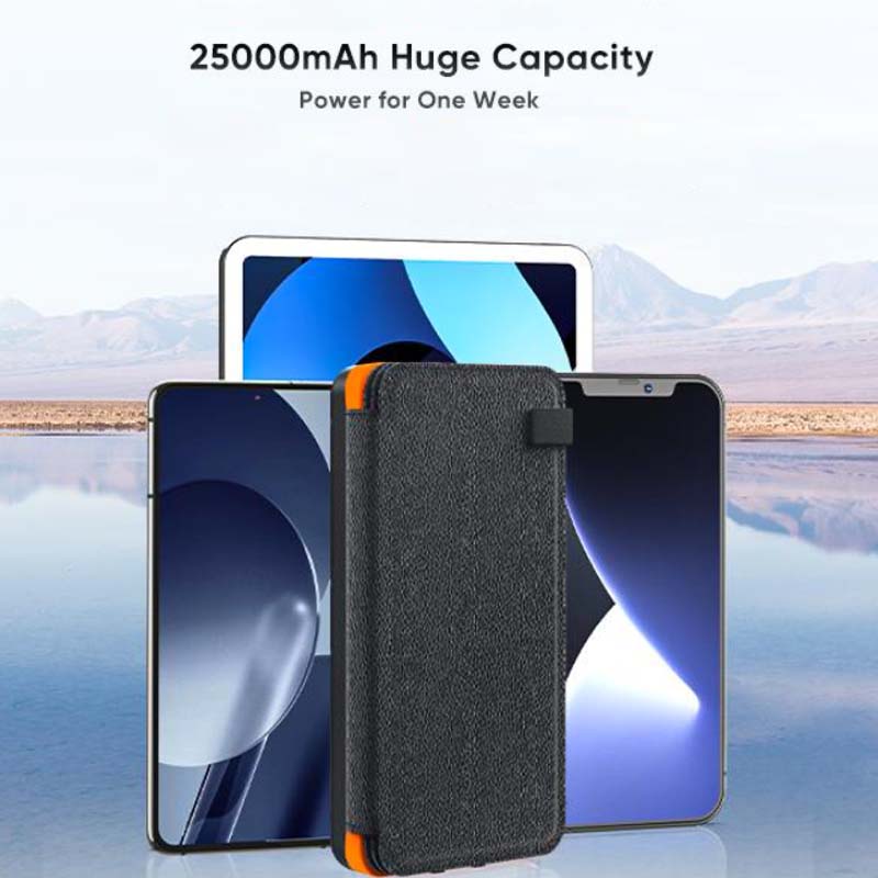 25000mAh high-performance solar power bank - quick charge - alternate angle