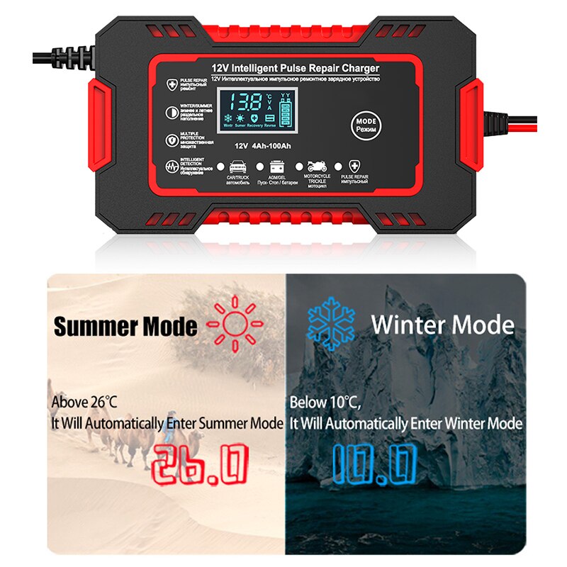 Car Battery Charger 12v 6a Pulse Repair LCD Display - detail