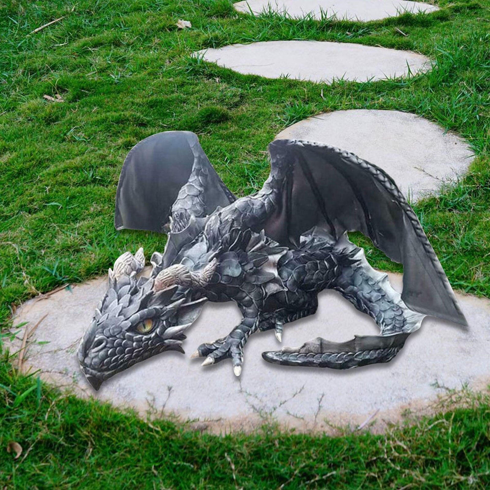 Crouching Dragon Guardian Statue: Gothic Outdoor Decoration - in use