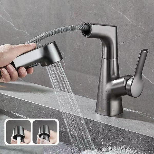Bathroom Faucet With Rotating Retractable Hand Shower - alternate angle