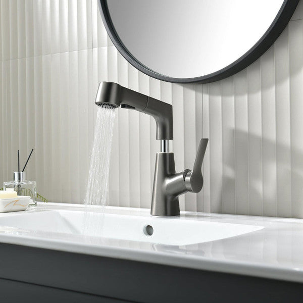 Bathroom Faucet With Rotating Retractable Hand Shower - in use