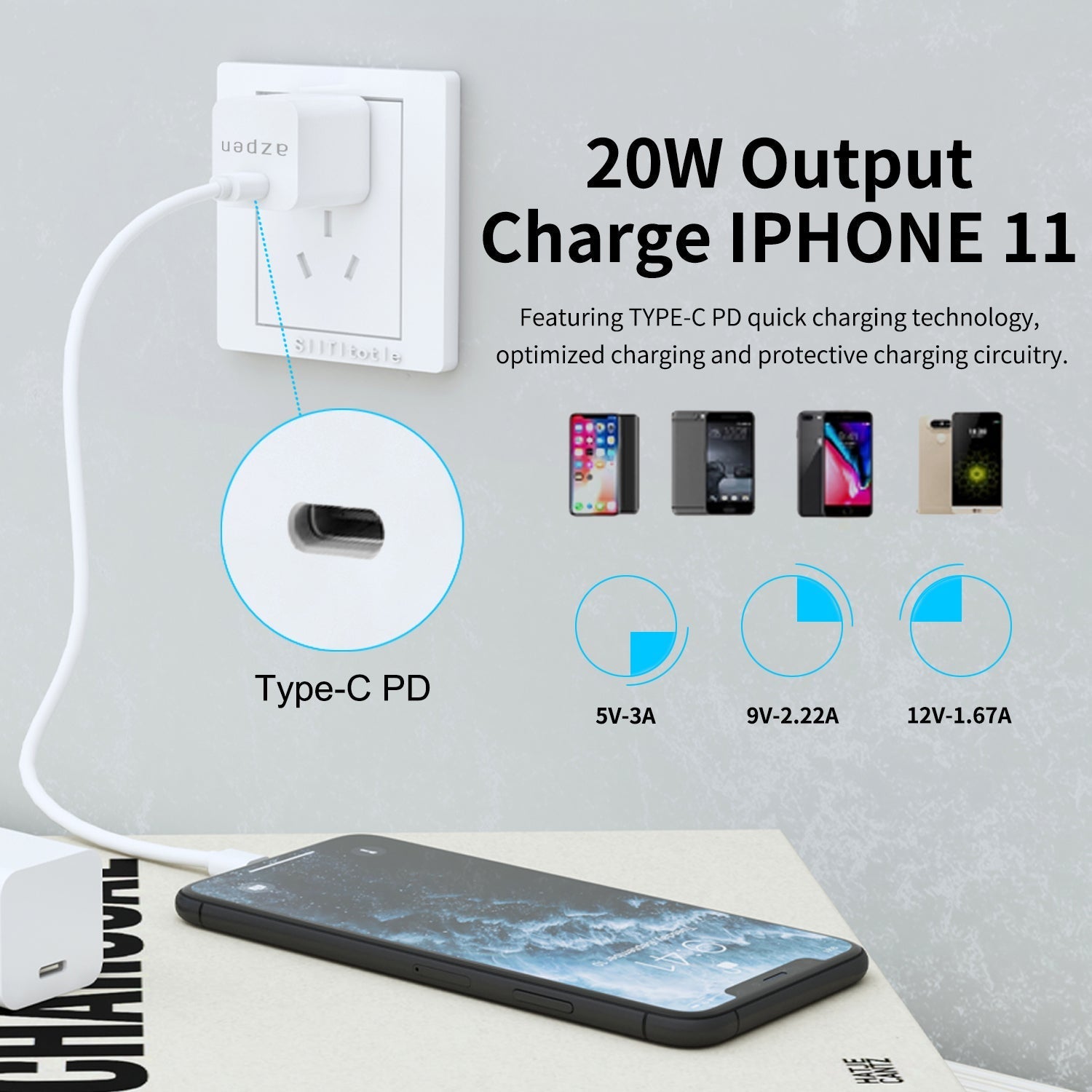 Azpen MagCharger and PD 20Watt Wall Charger Bundle - alternate angle
