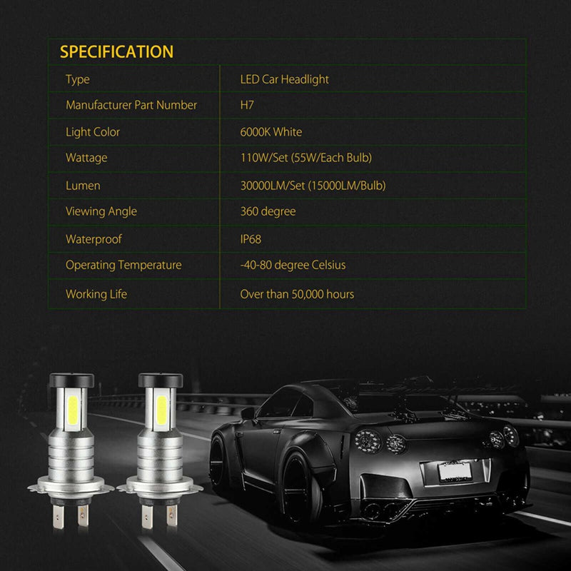 4x H7 LED Headlight Bulb Kit - alternate angle