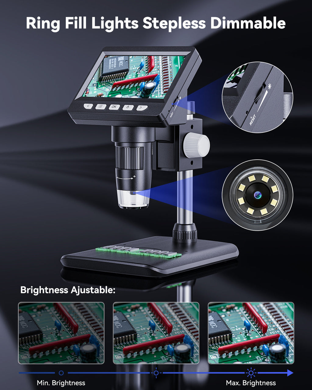 4.3 Inch Digital Soldering Microscope For Electronics Repair - alternate angle