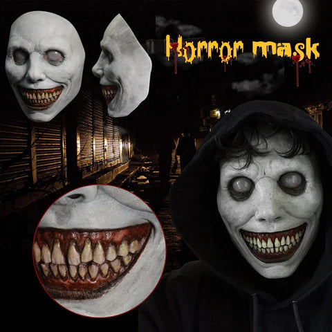 Creepy Smiling Face Evil Mask - Creepy White Eyed Demon Smiling Mask - detail