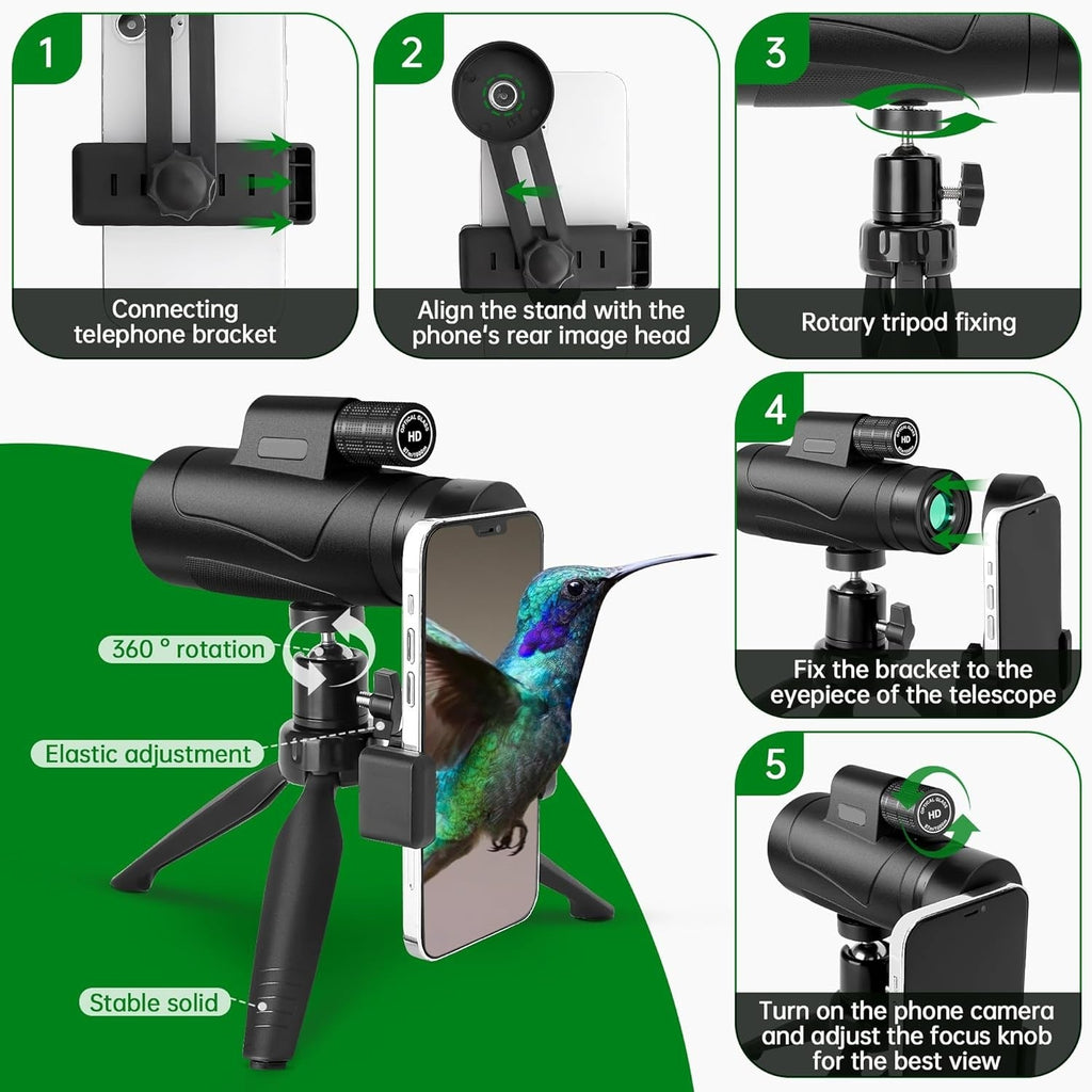 Monocular Telescope With Smartphone Holder & Tripod - in use