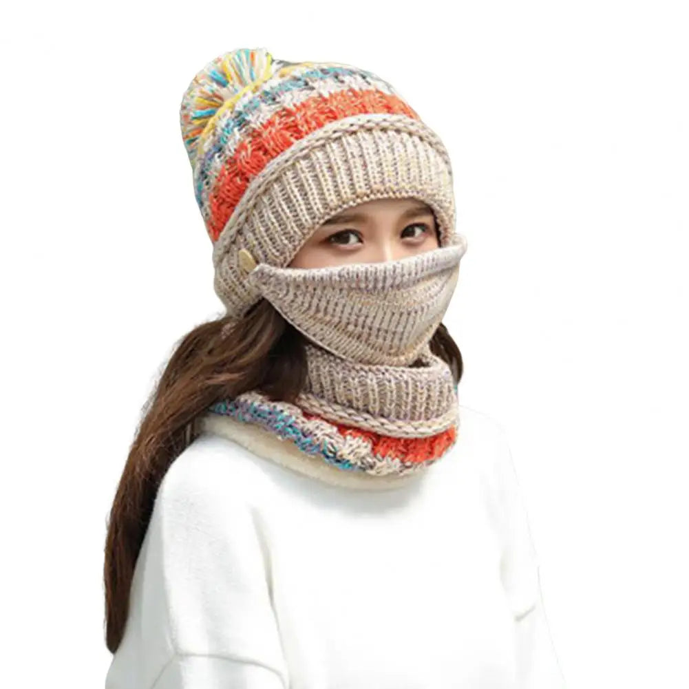 Cozy Knitted Hat Scarf Set with Velvet Lining - detail