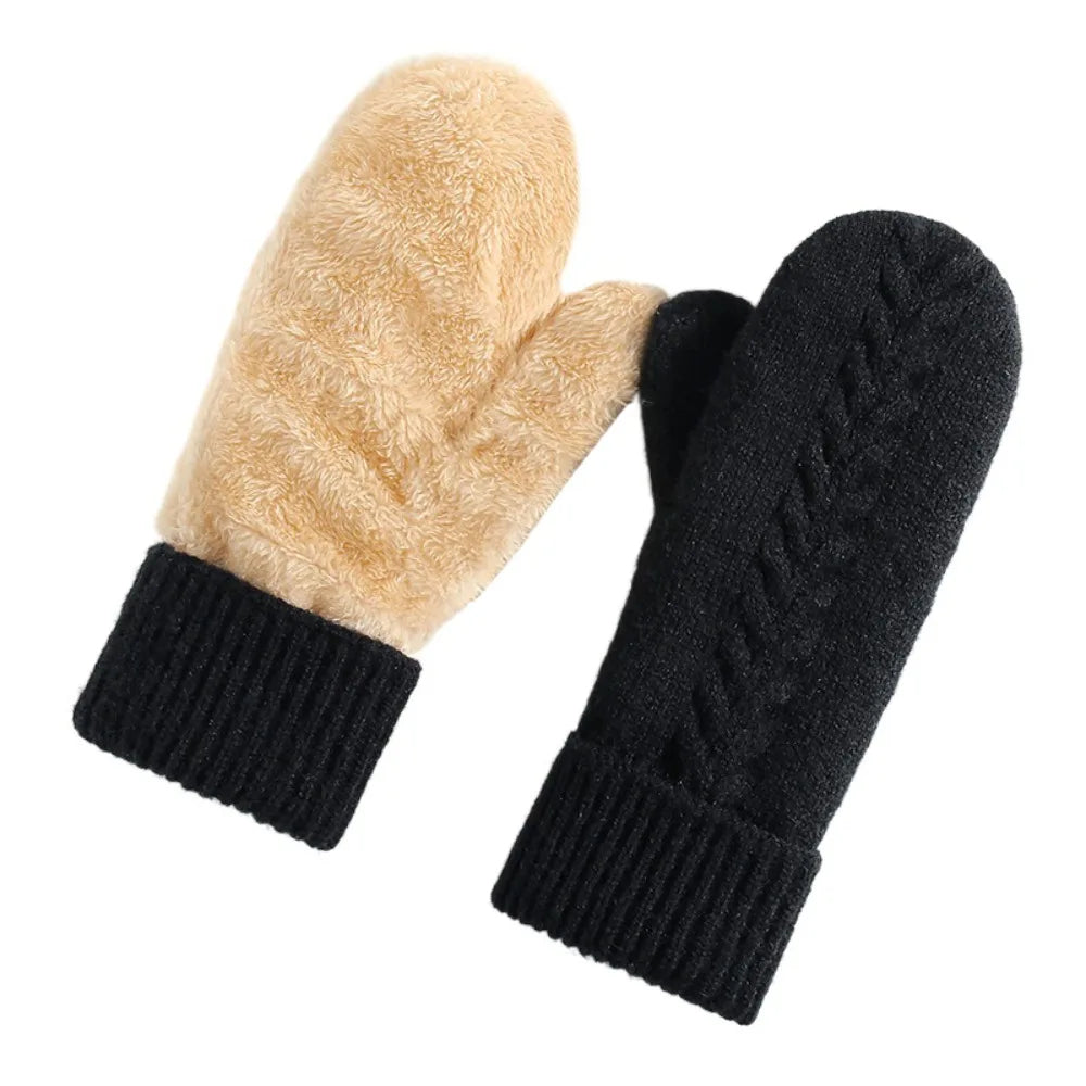 Double Layer Fleece Lined Winter Mittens - alternate angle