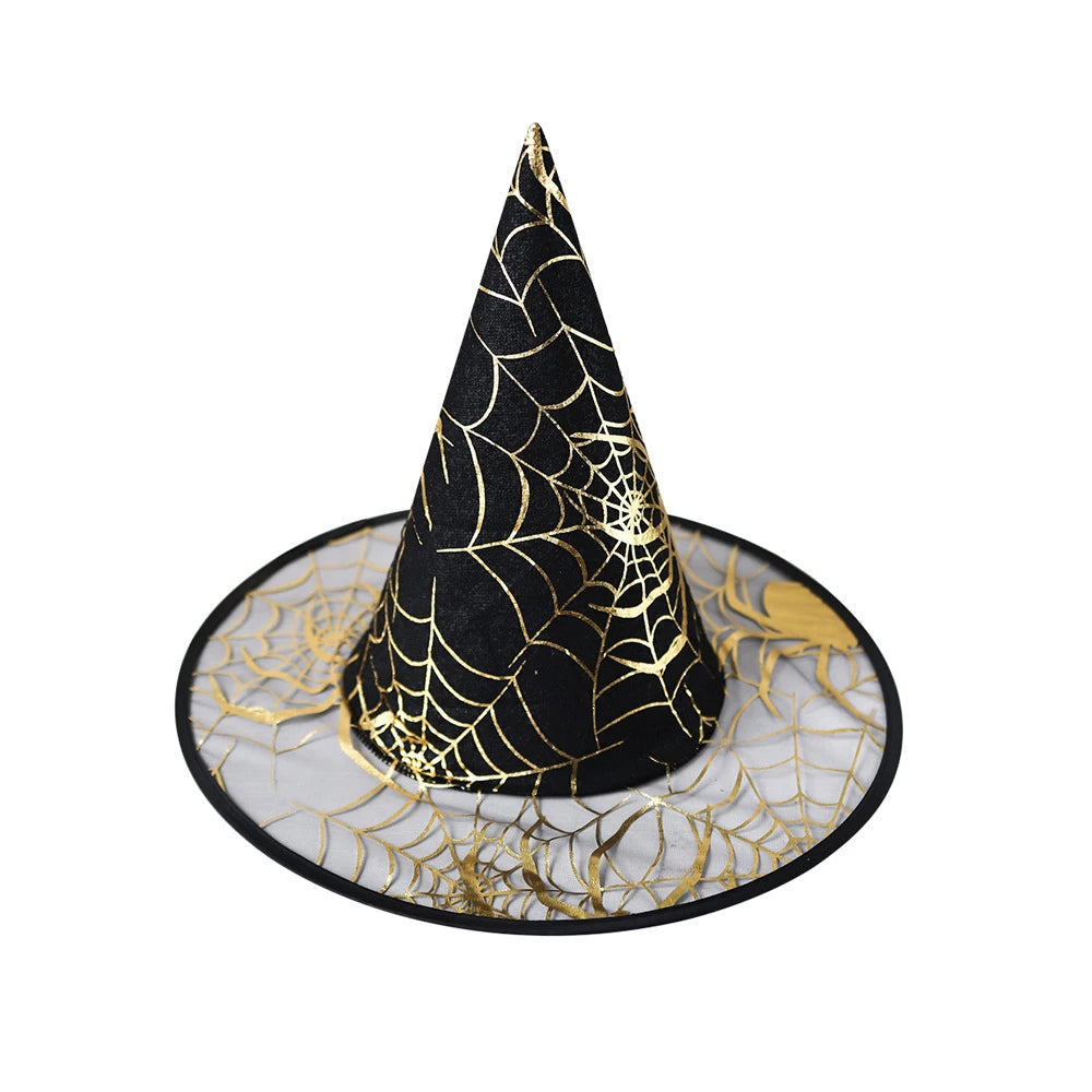 Colorful Spider Web Witch Hat Halloween Costume - in use